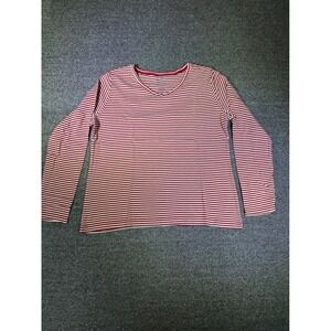 Croft & Barrow Womens Red White Striped Metallic V-Neck Long Sleeve Tee L